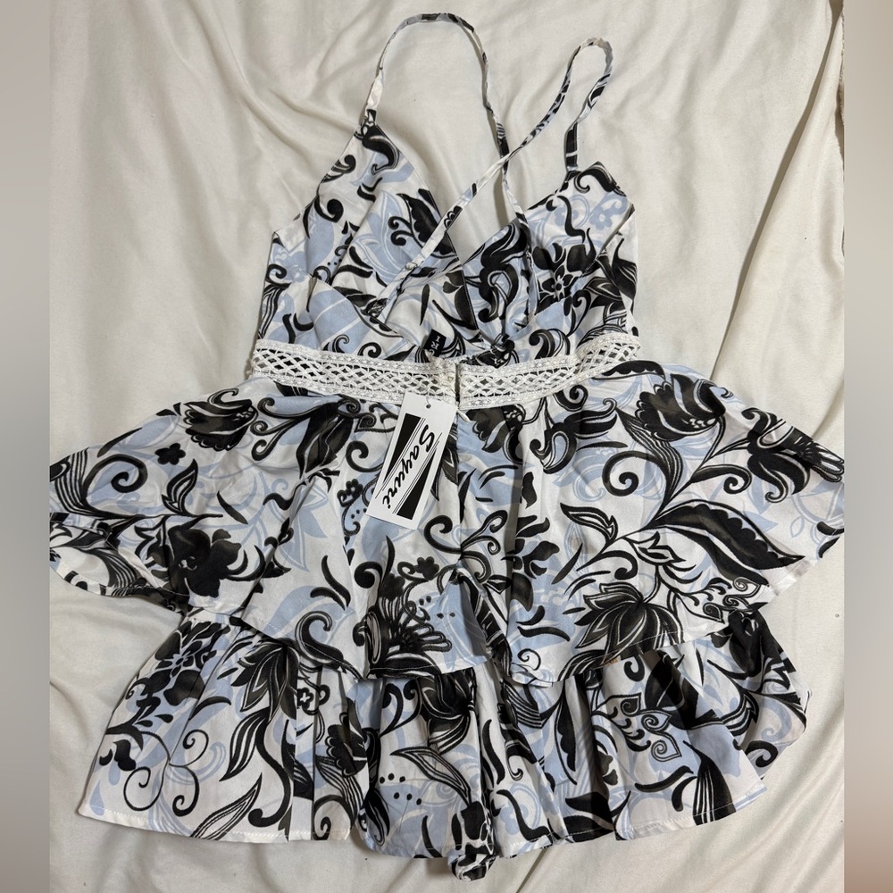 Multi colored blue mini son dress with Skort